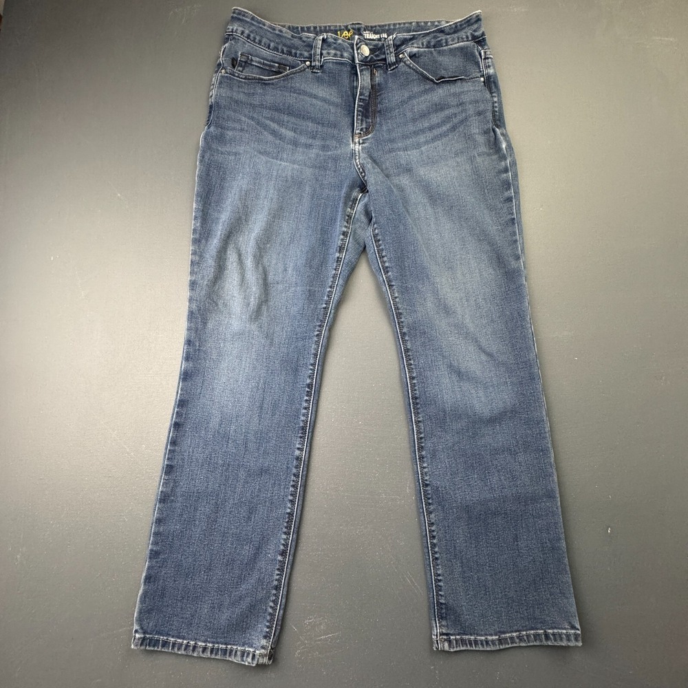 Lee Women's Size 14 Short Mid Rise Straight Leg Jeans Blue Stretch Denim Casual